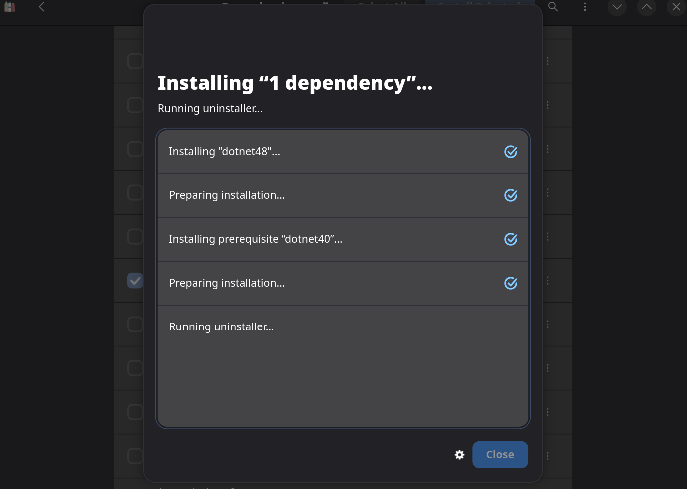 Installing dotnet48 progress