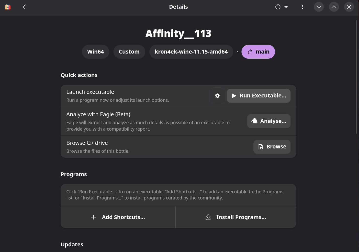 Details, Run Executable button