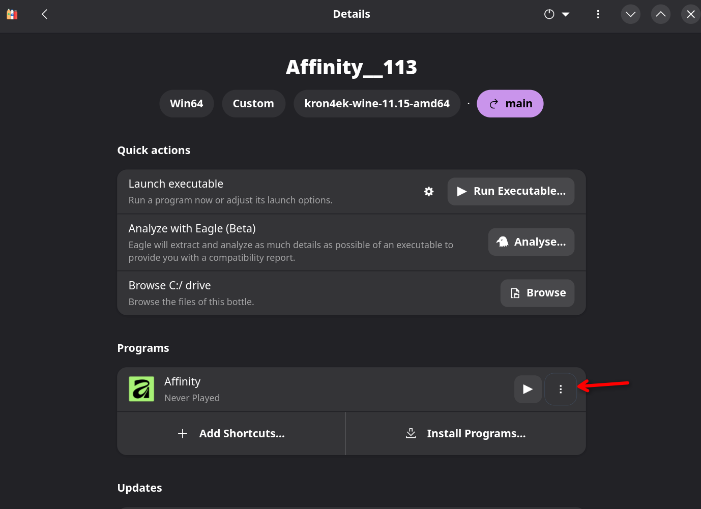 Affinity installed in programs list