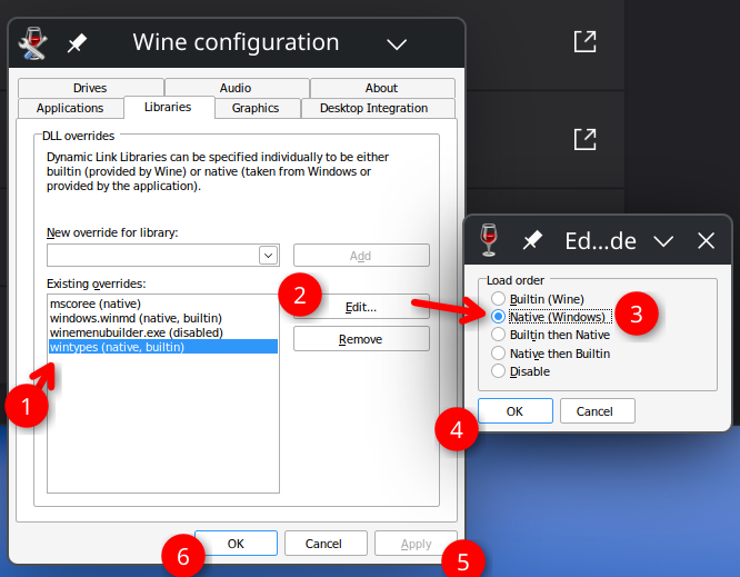Edit override, Native (Windows) selected