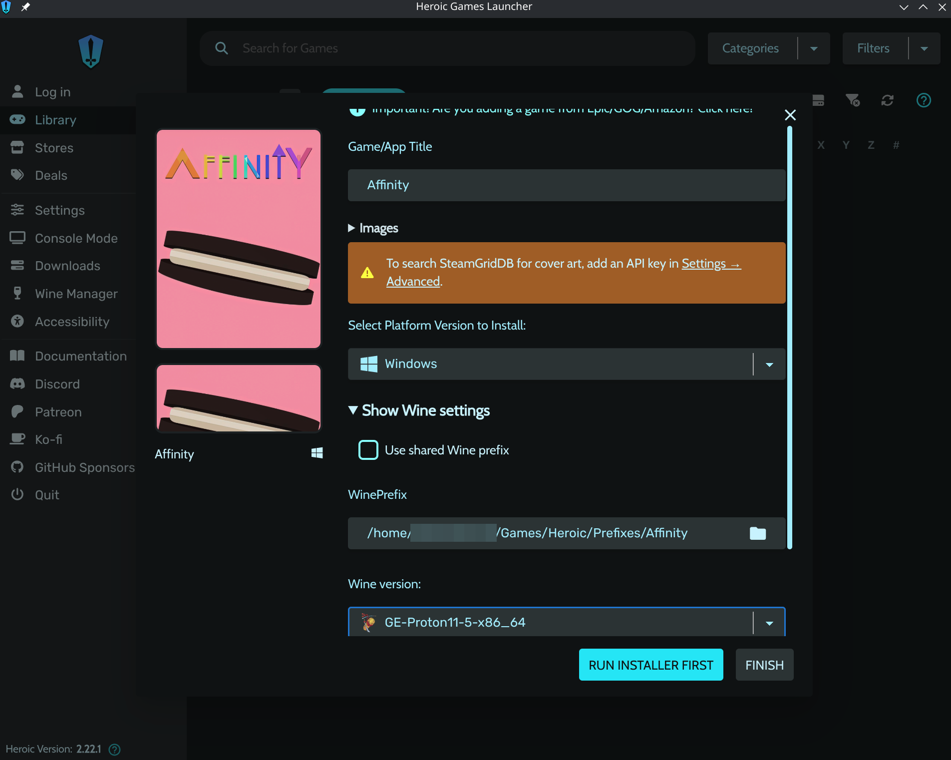 Add Game dialog