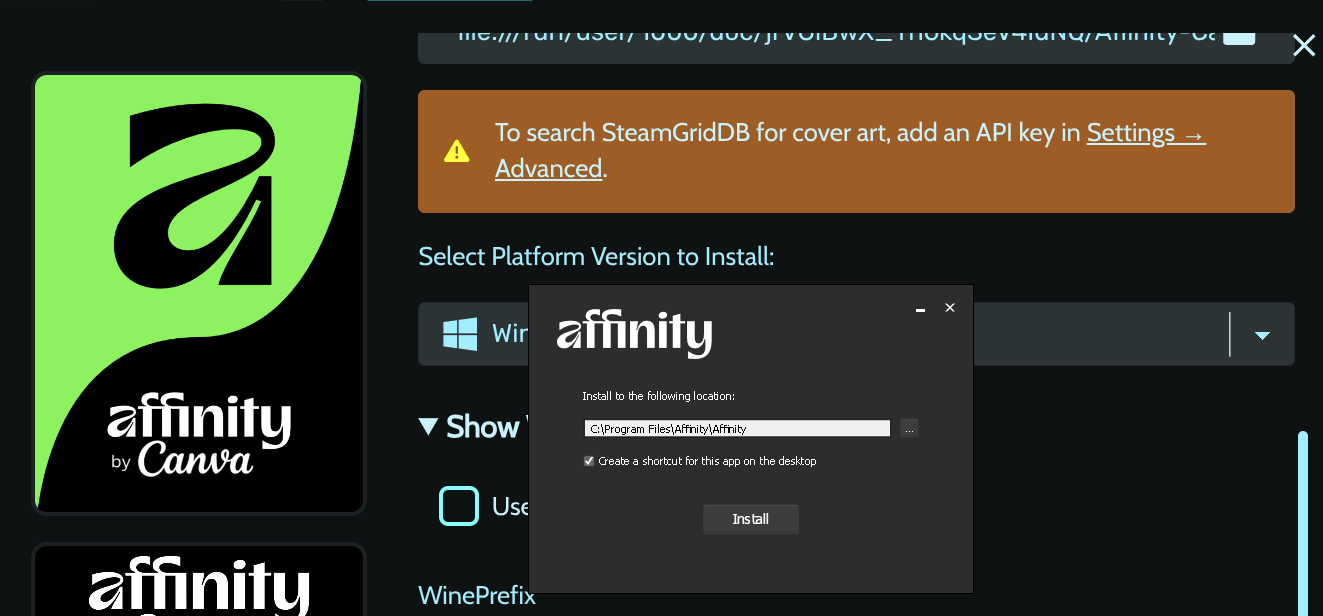 Installer location prompt