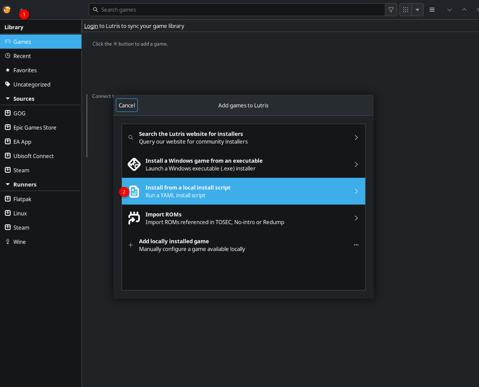 Add Game menu