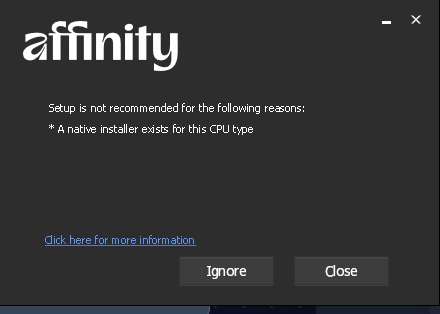 False-positive installer warning: Setup is not recommended, a native installer exists for this CPU type