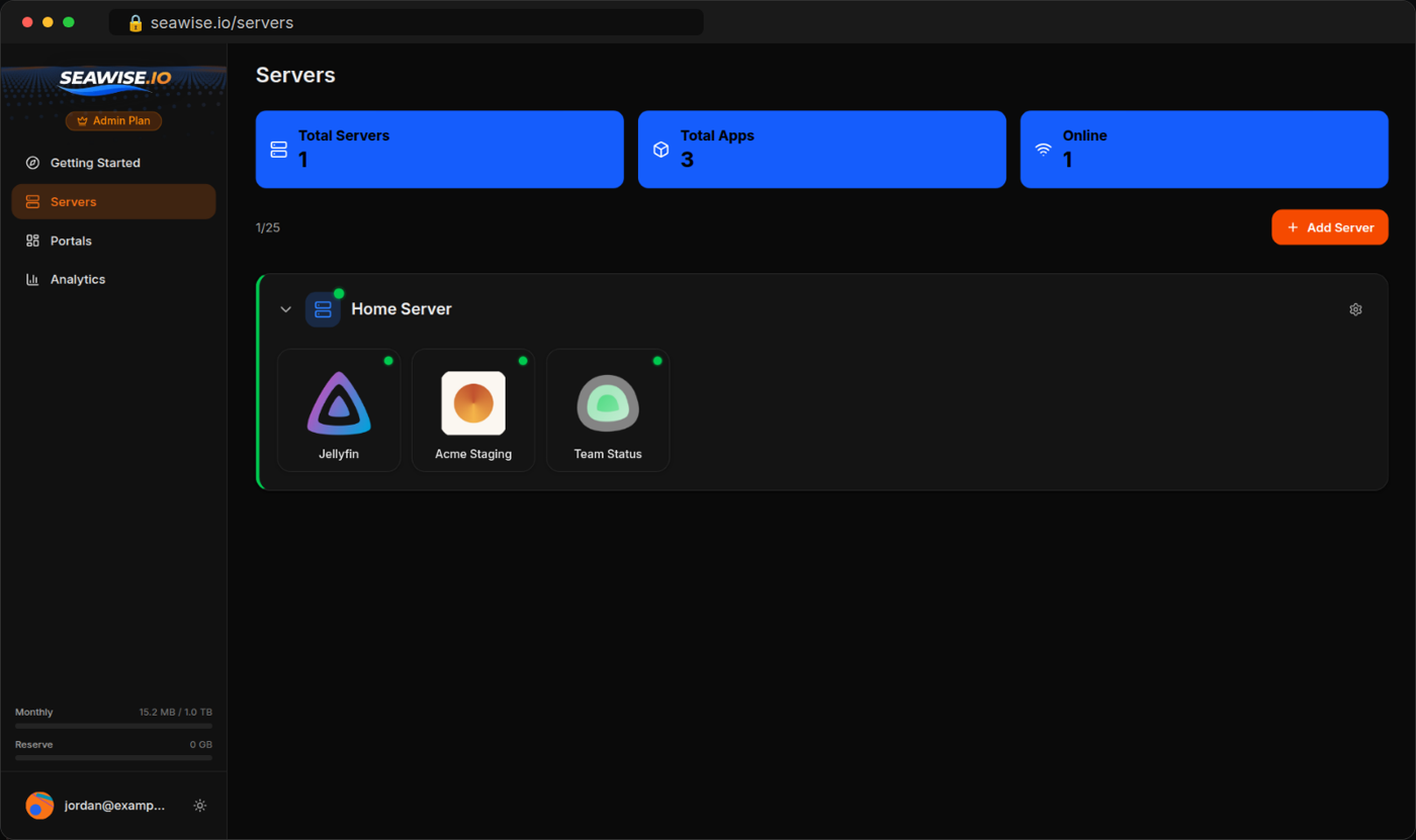 Your apps in the Seawise.io web app