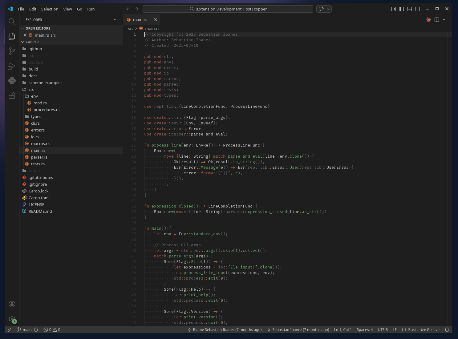 Rust in VS Code with yerba theme