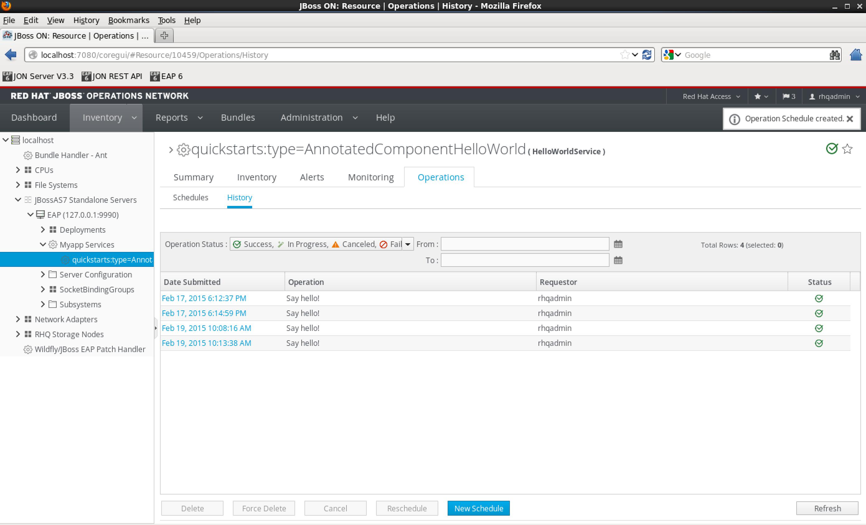 3. View the operations history