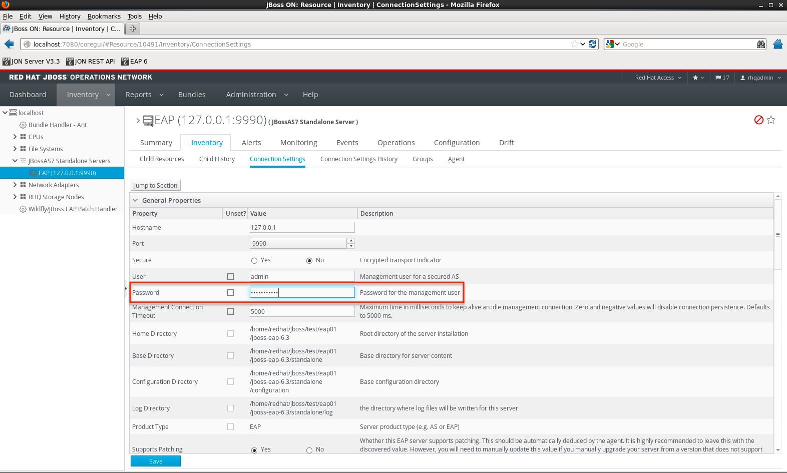 Inventory - Configure connection settings