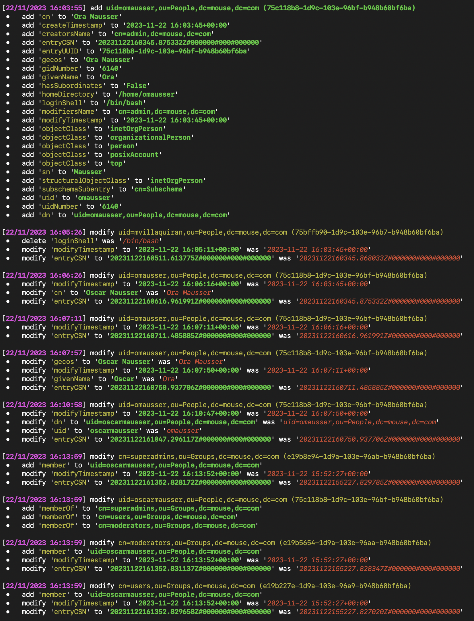 Example of the output from LDAP Watchdog