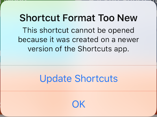 Shortcut Format Too New Dialog