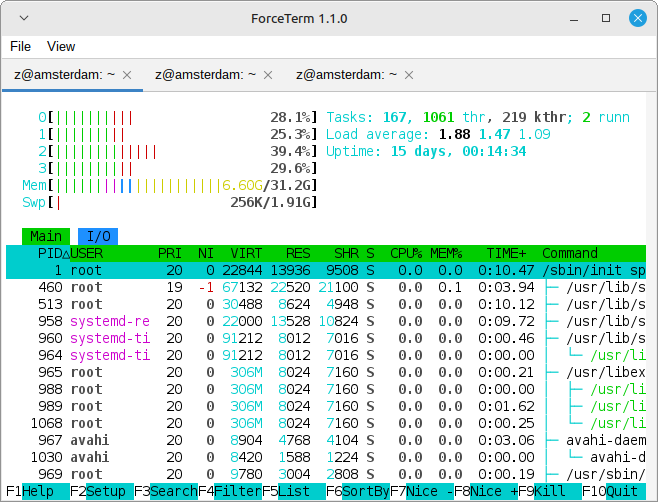 Screenshot showing forceterm in light mode