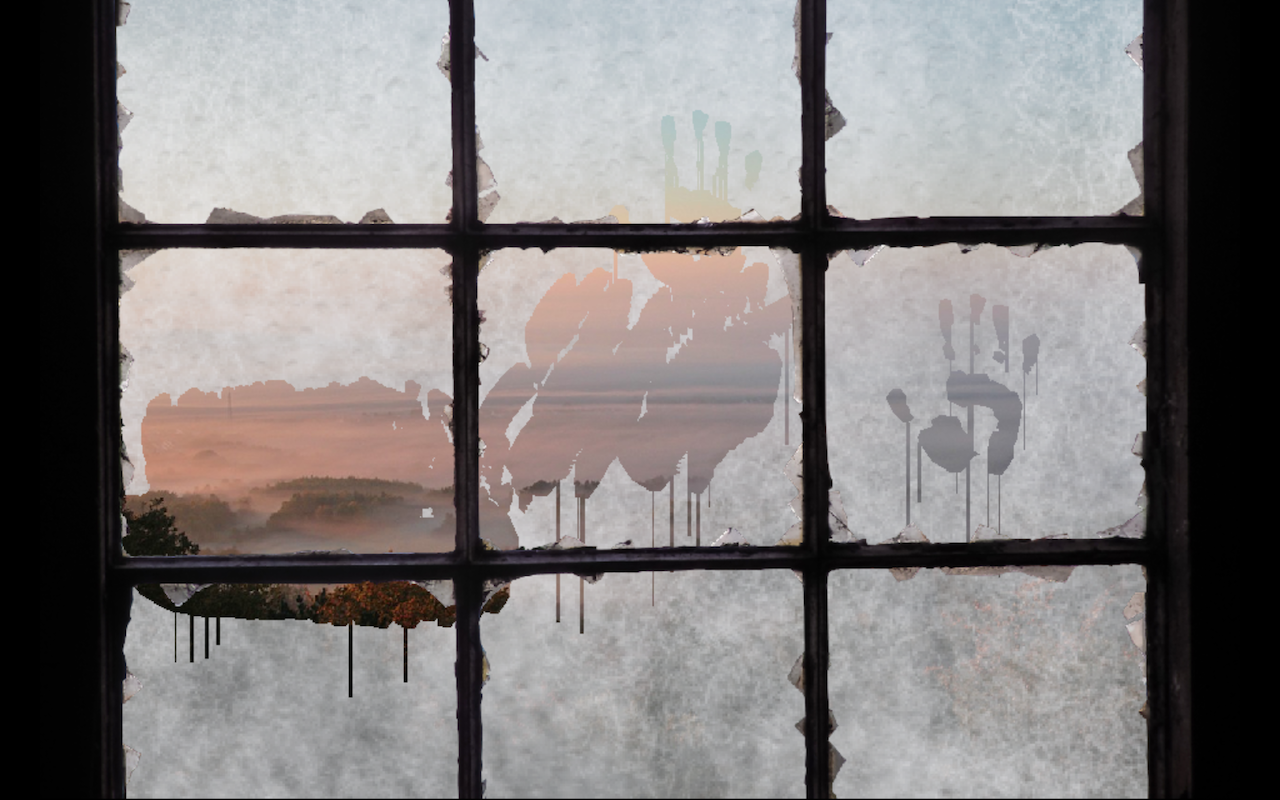 Screenshot of fogged window with hand outlines