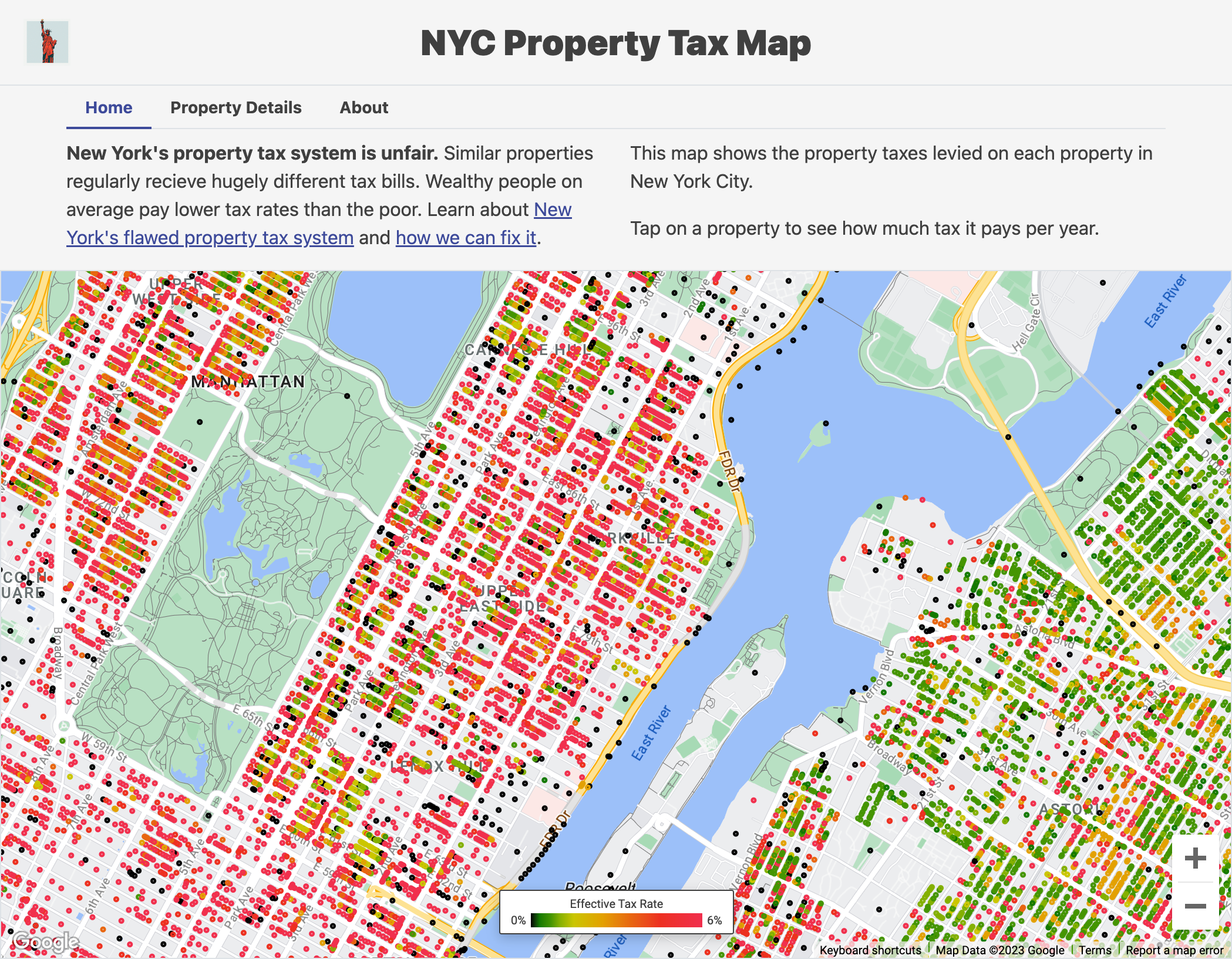 Screenshot of the property tax map website