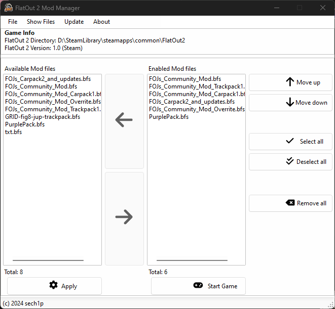 FlatOut 2 Mod Manager - screenshot