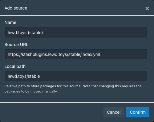 Screenshot of add source dialog