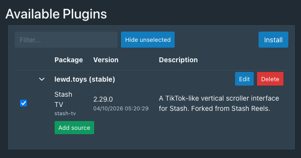 Screenshot of available plugins section