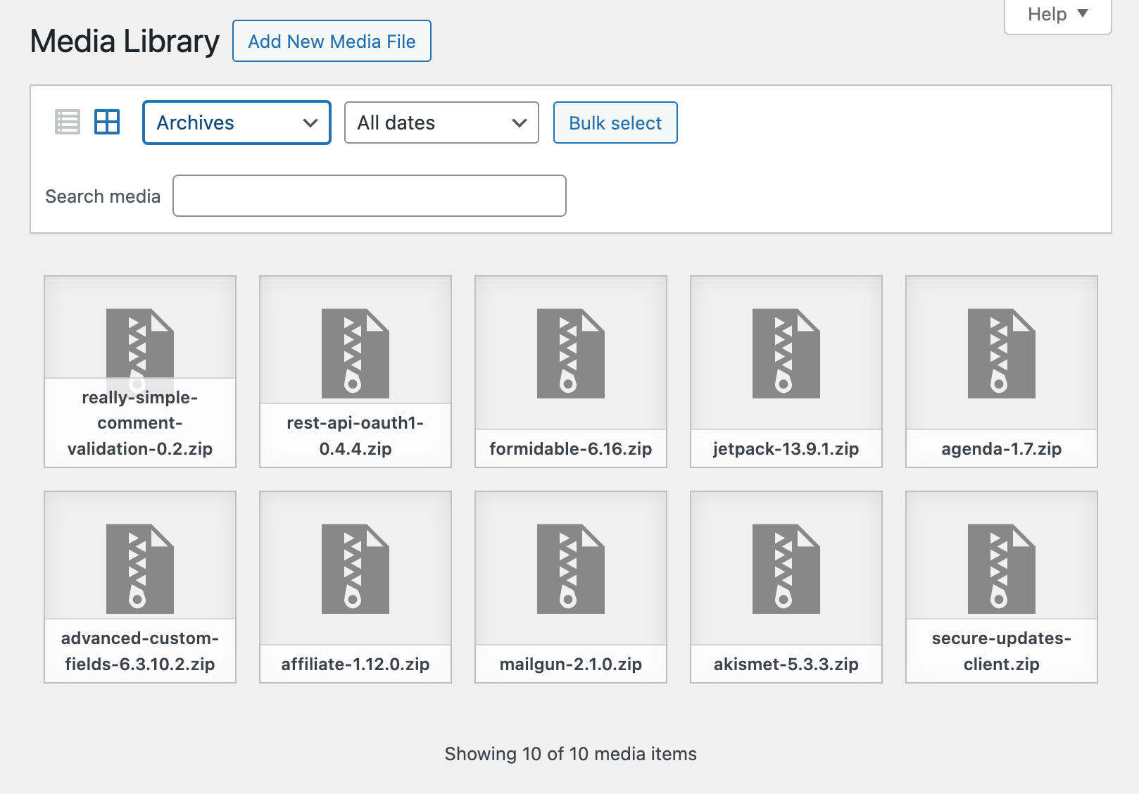 Mirrored / uploaded plugins stored in media library