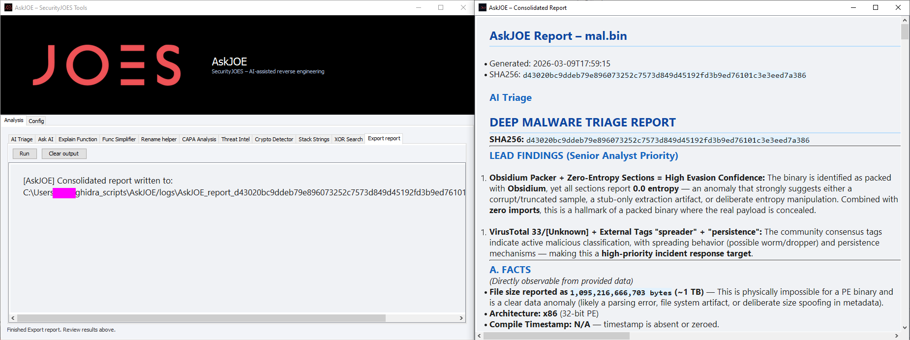 AskJOE - Export Report