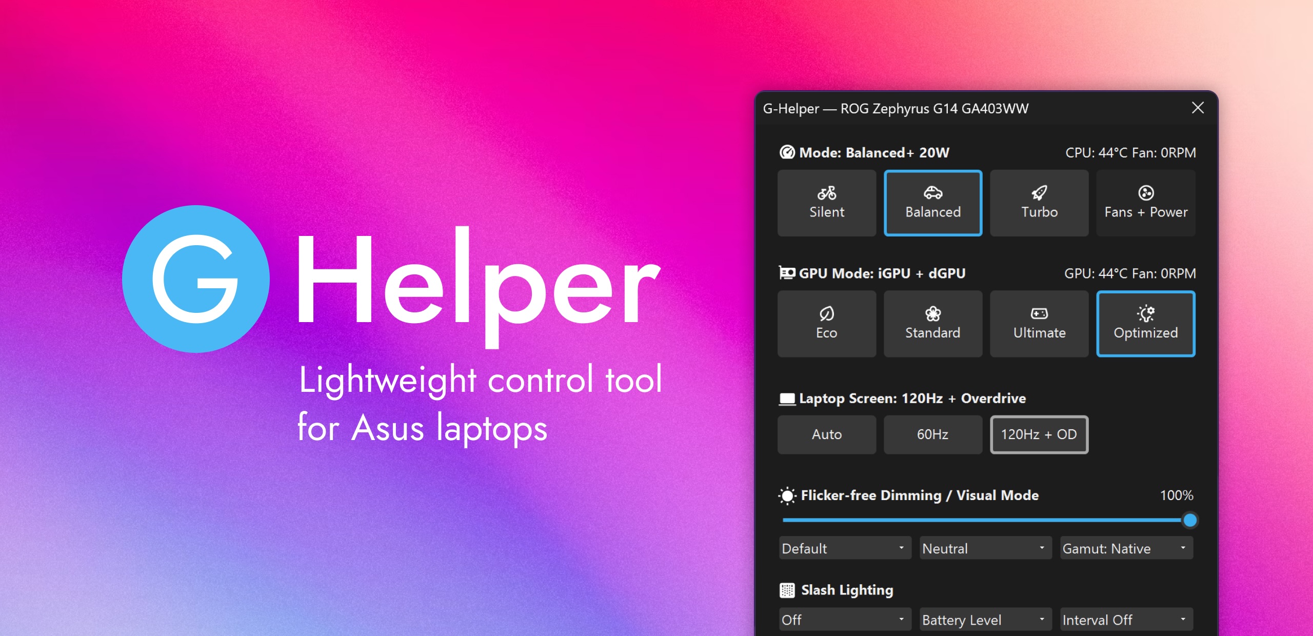 G-Helper - Lightweight control tool for Asus laptops