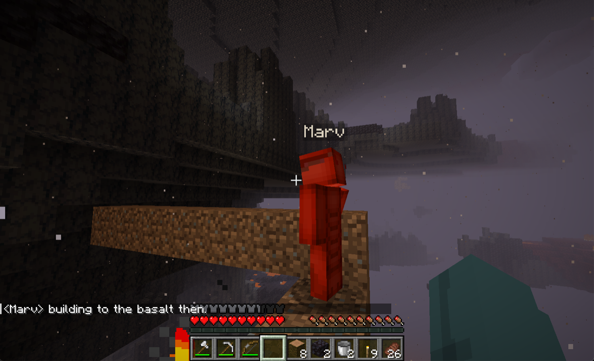 A Sei character playing Minecraft