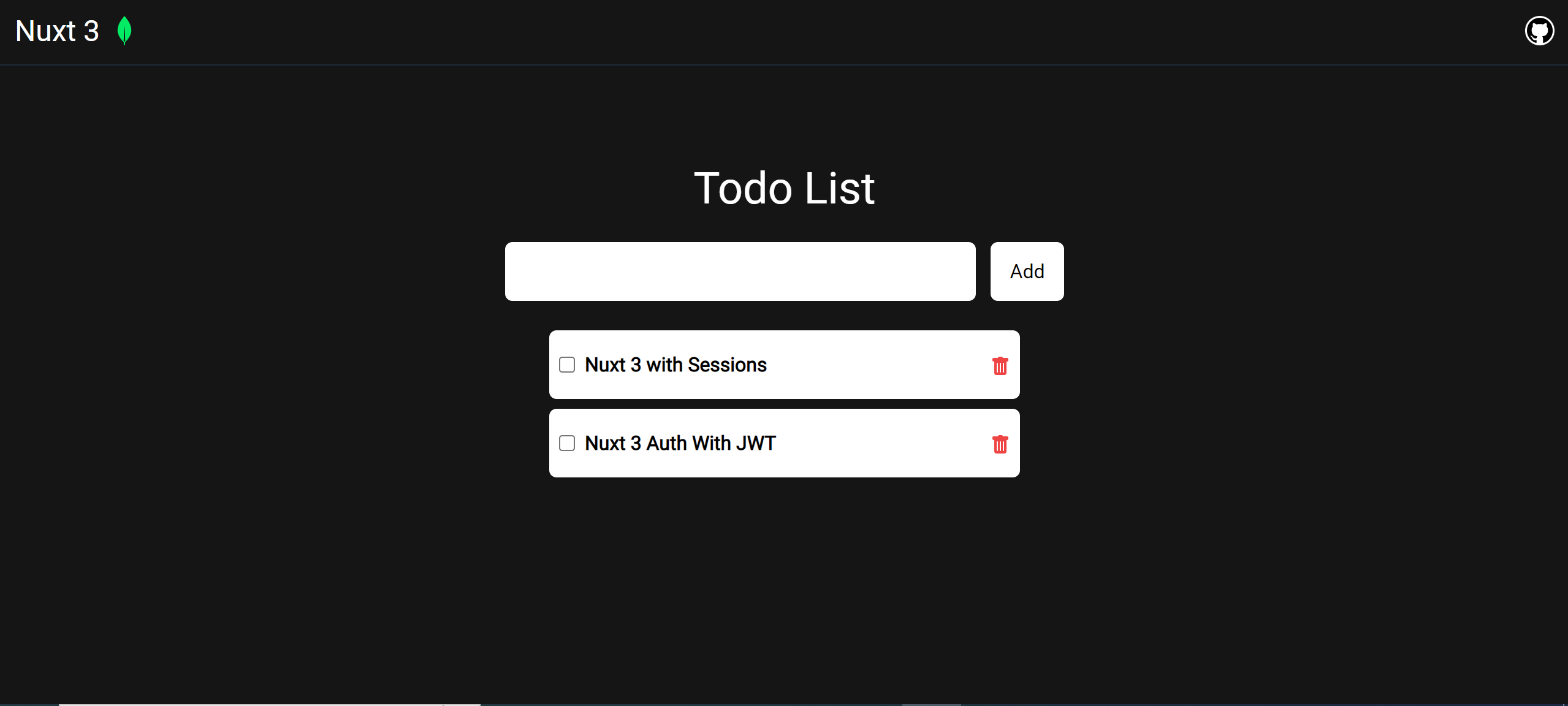 Nuxt 3 Mongodb Todo App homePage