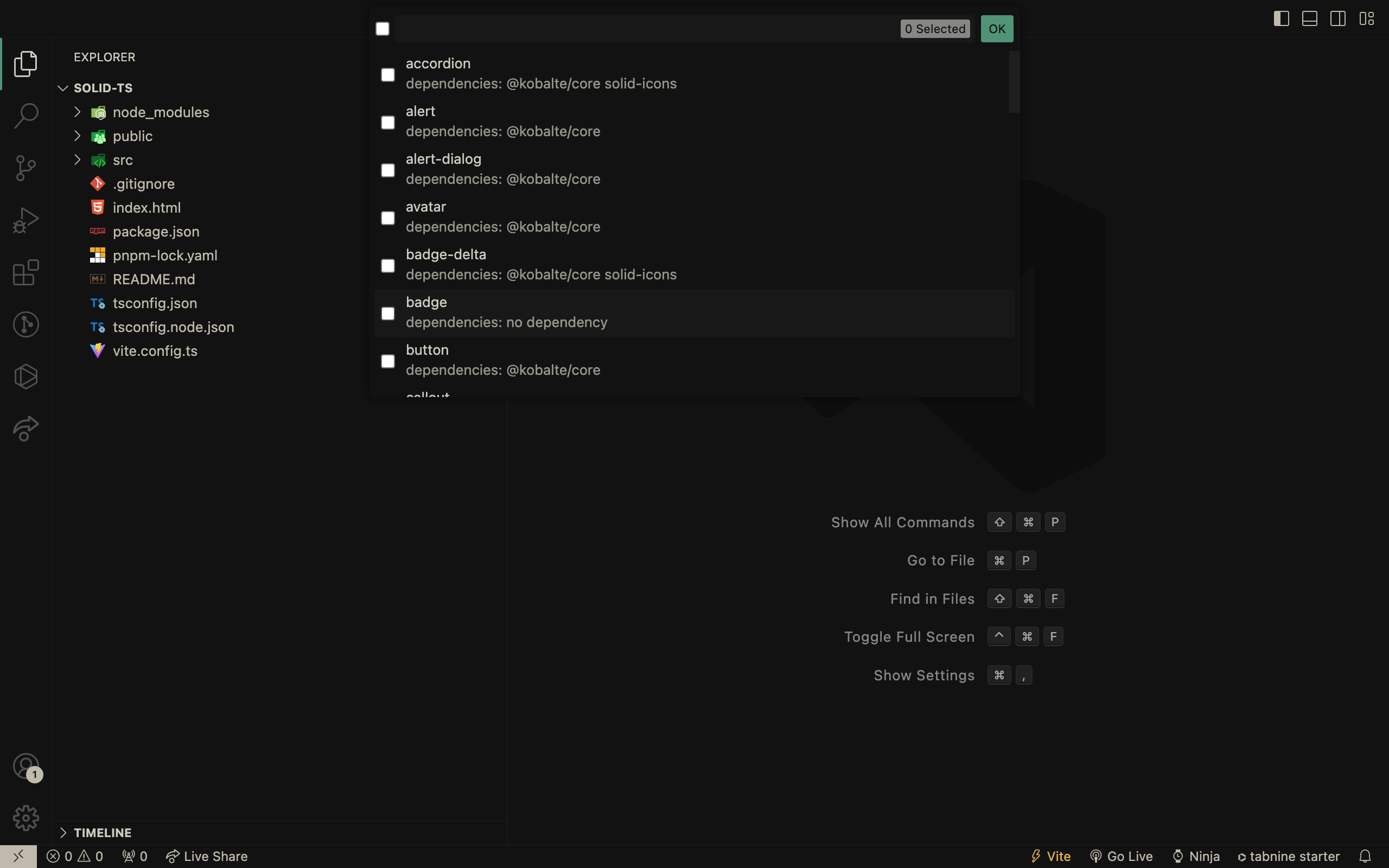 choose components to install from the list