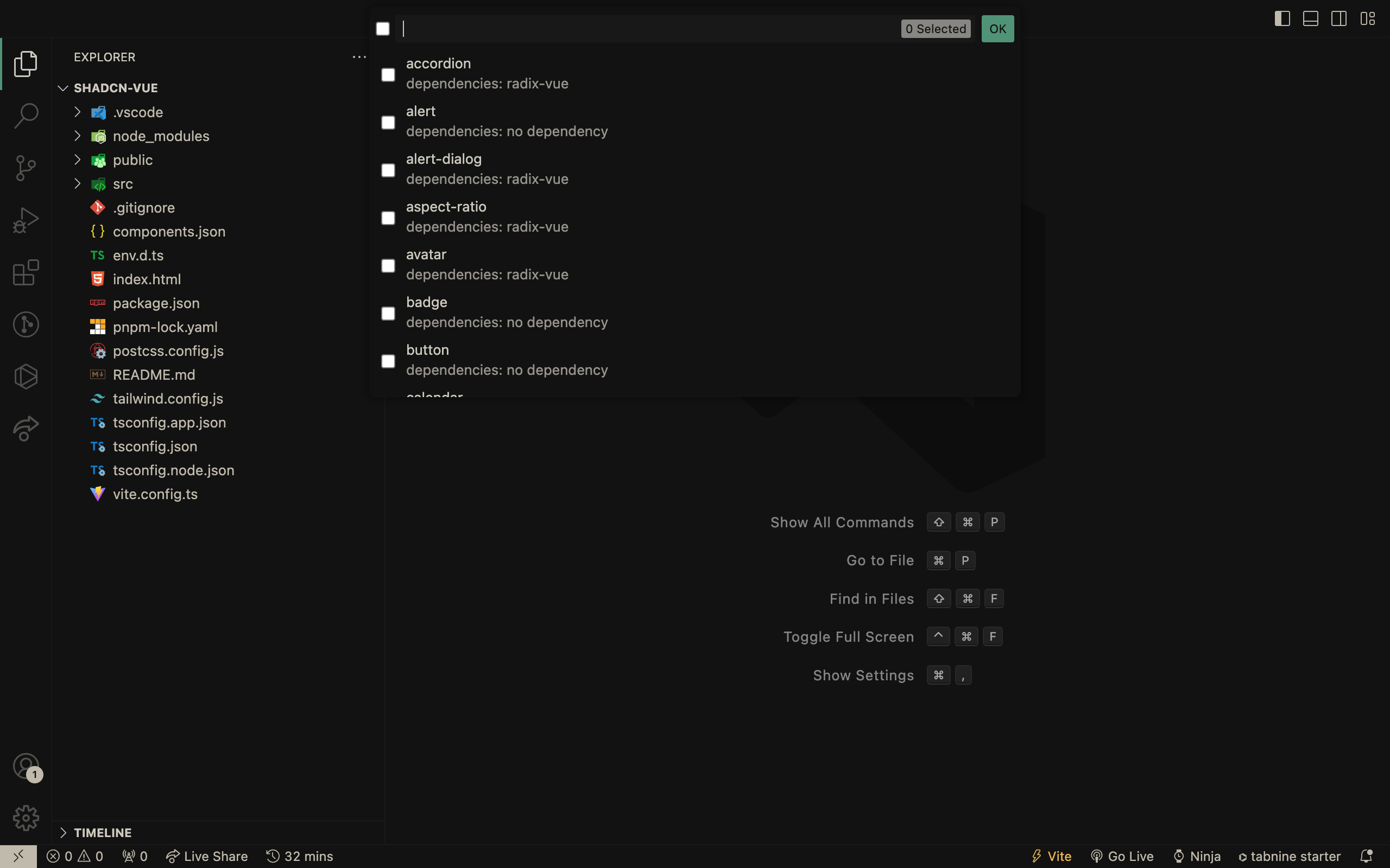 choose components to install from the list