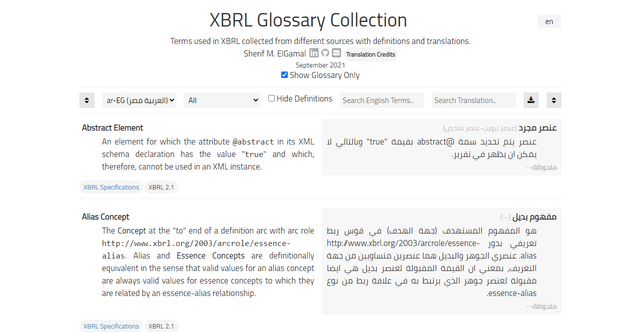 XBRL Glossary Collection