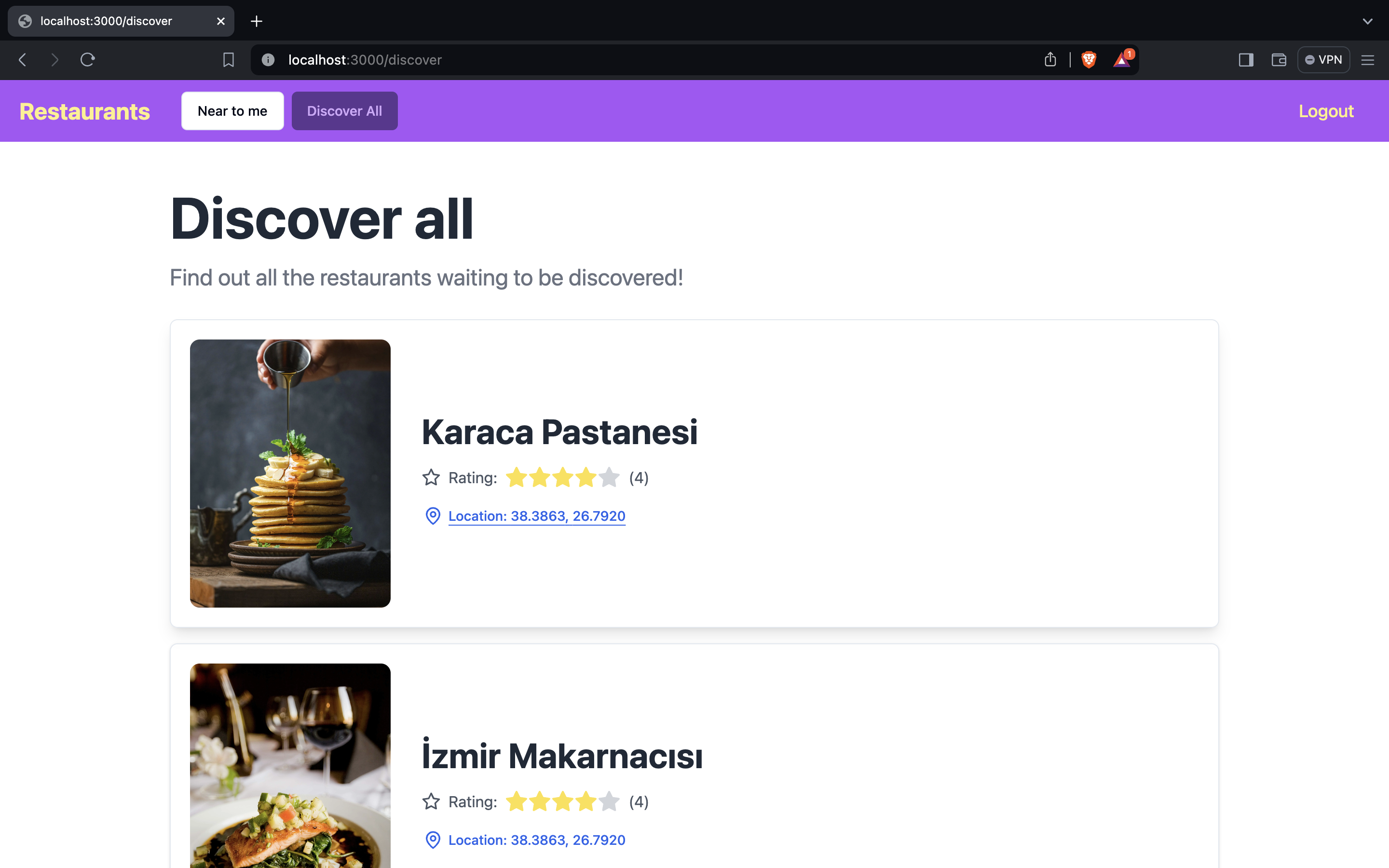 Discover all restaurants