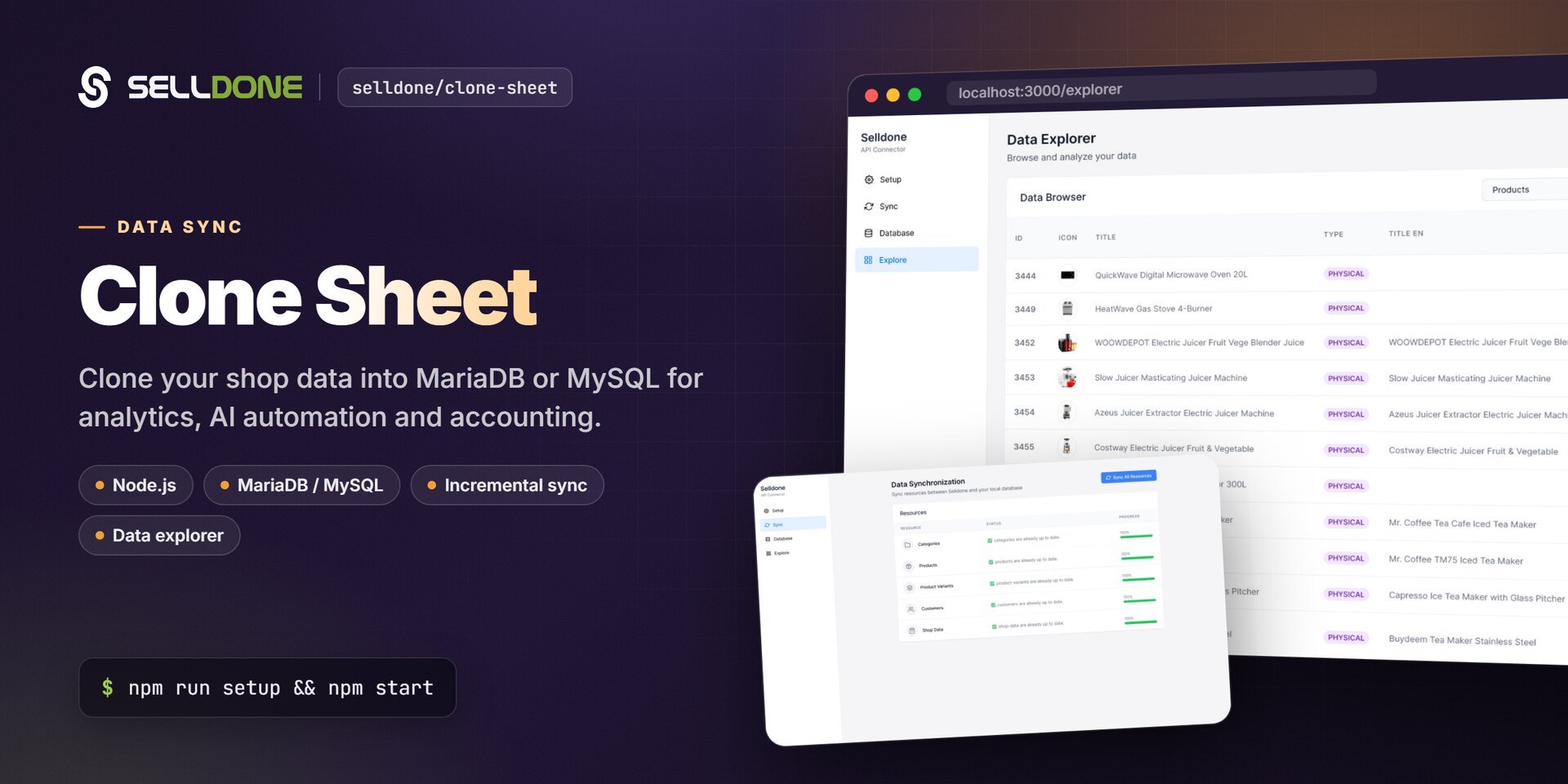 Selldone Clone Sheet — have your business data on your device