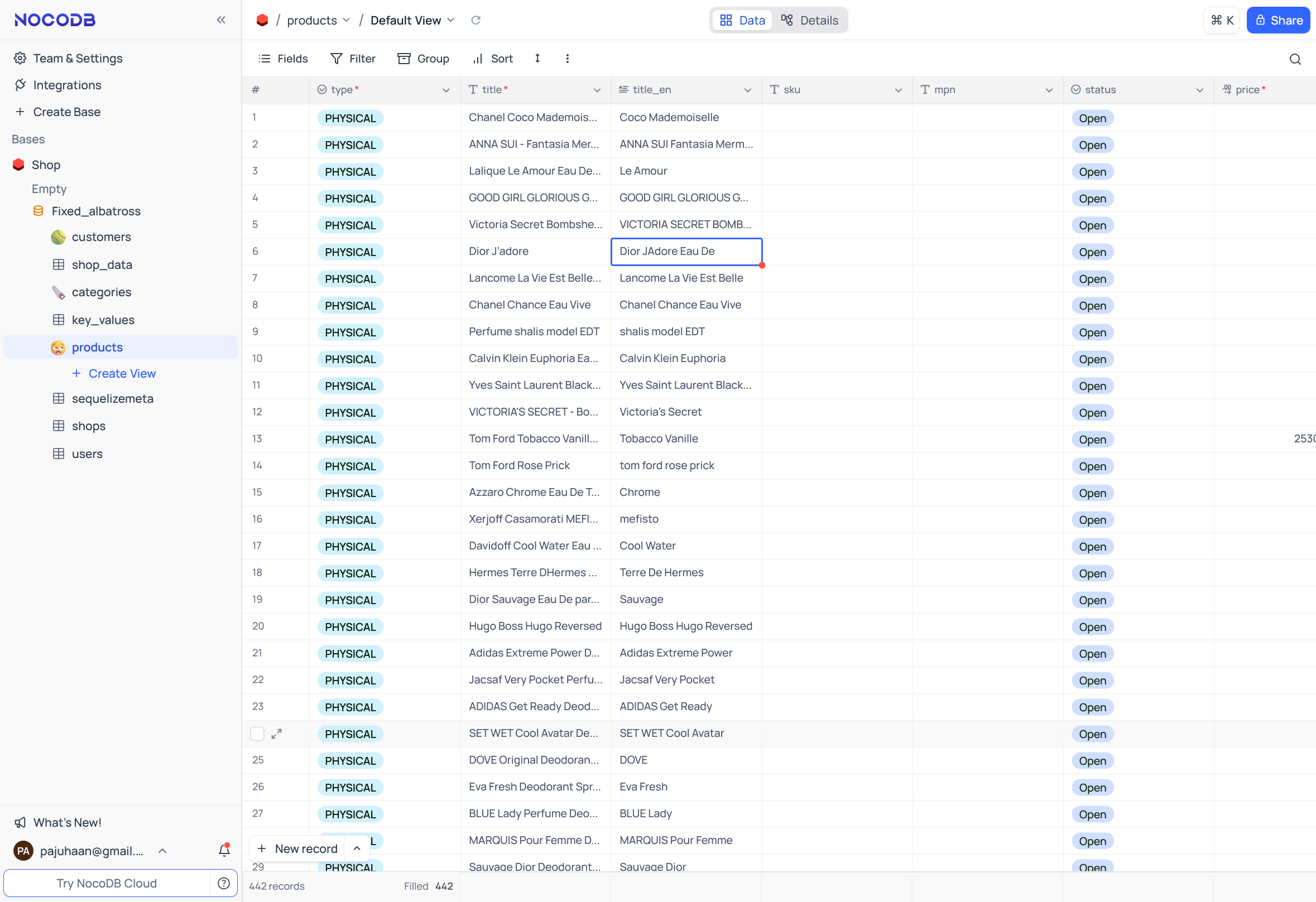 NocoDB view