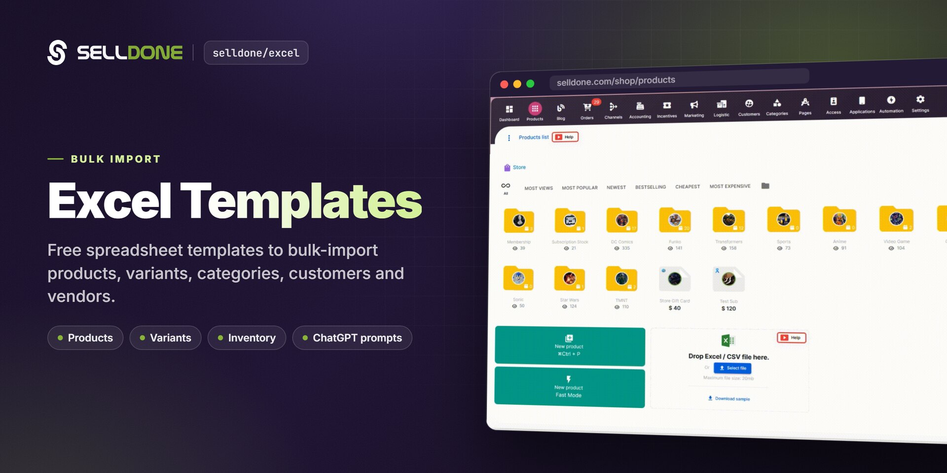 Selldone Excel — free bulk import templates for Selldone shops