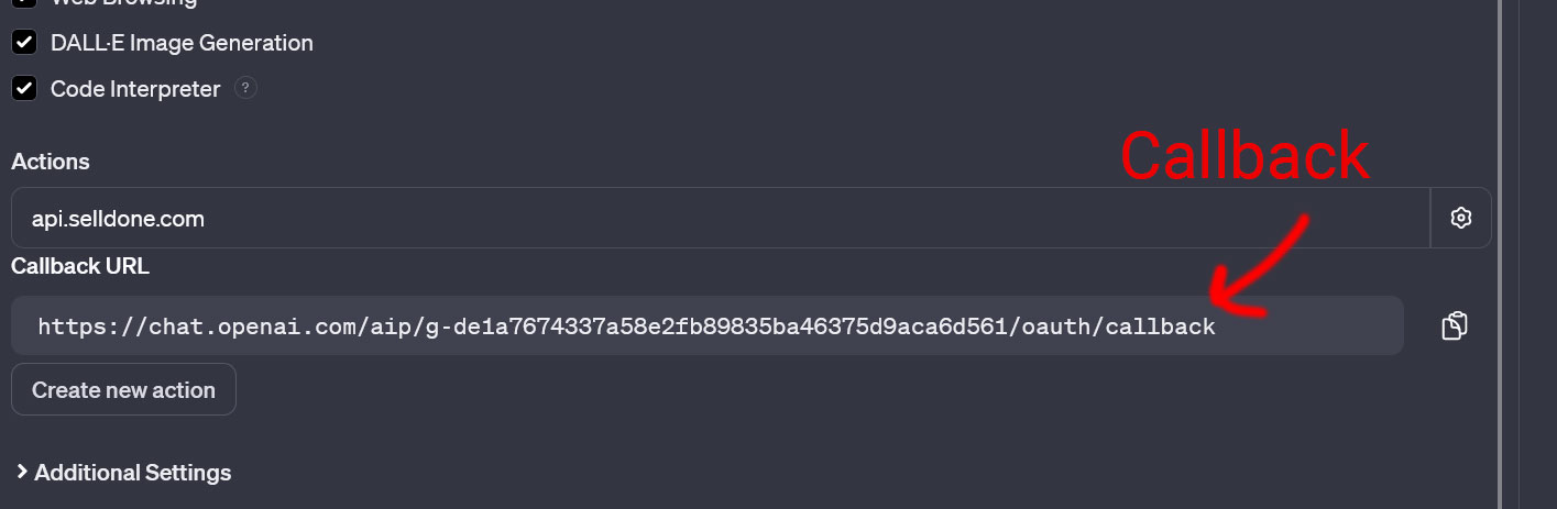 Callback URL under Actions