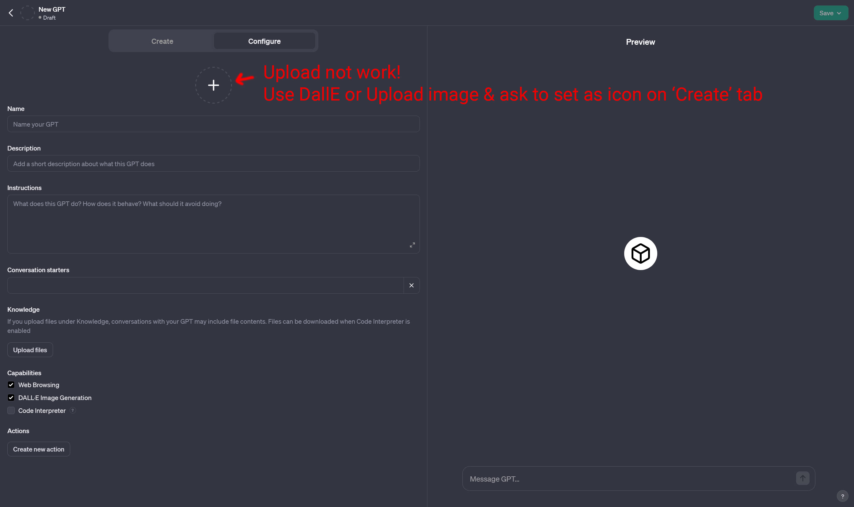 Configure tab of a new, empty GPT