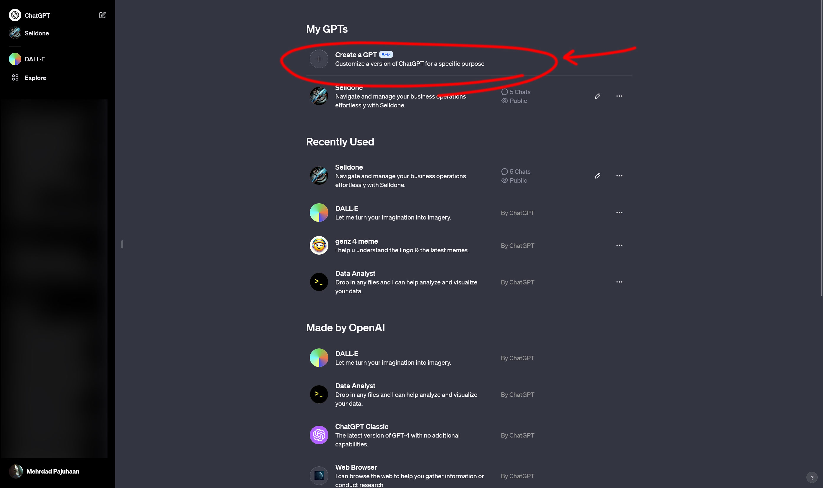Create a new GPT from My GPTs