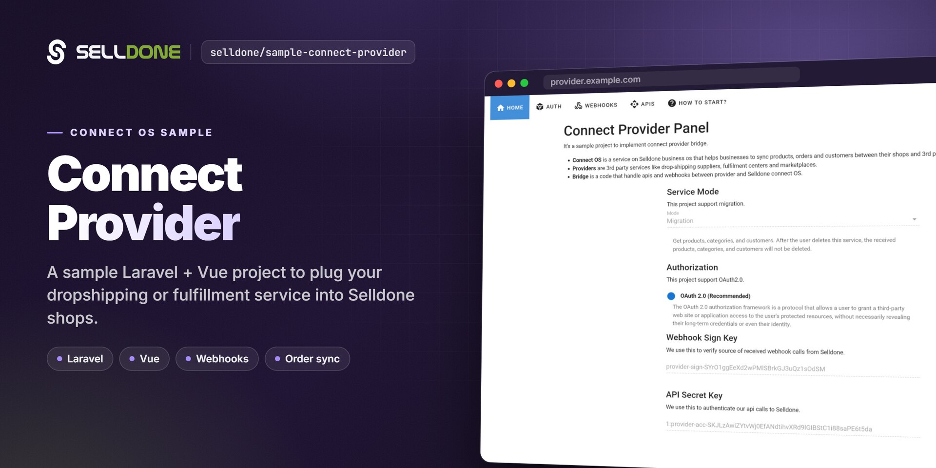 Selldone Sample Connect Provider — Laravel + Vue reference bridge for Connect OS