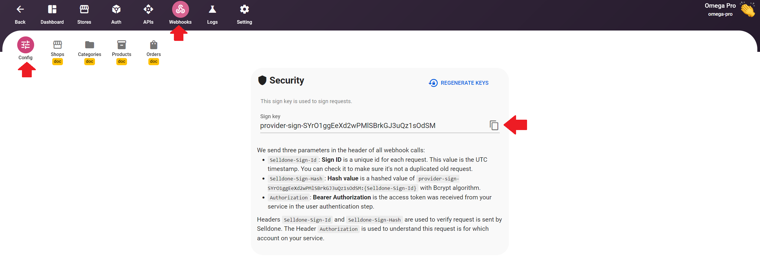 Webhook sign key