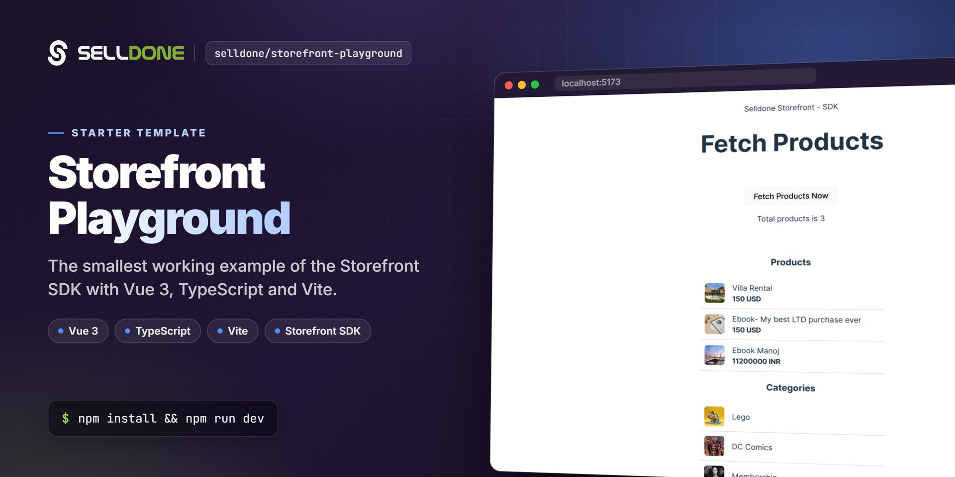 Selldone Storefront Playground — Vue 3 + TypeScript + Vite starter for the Storefront SDK