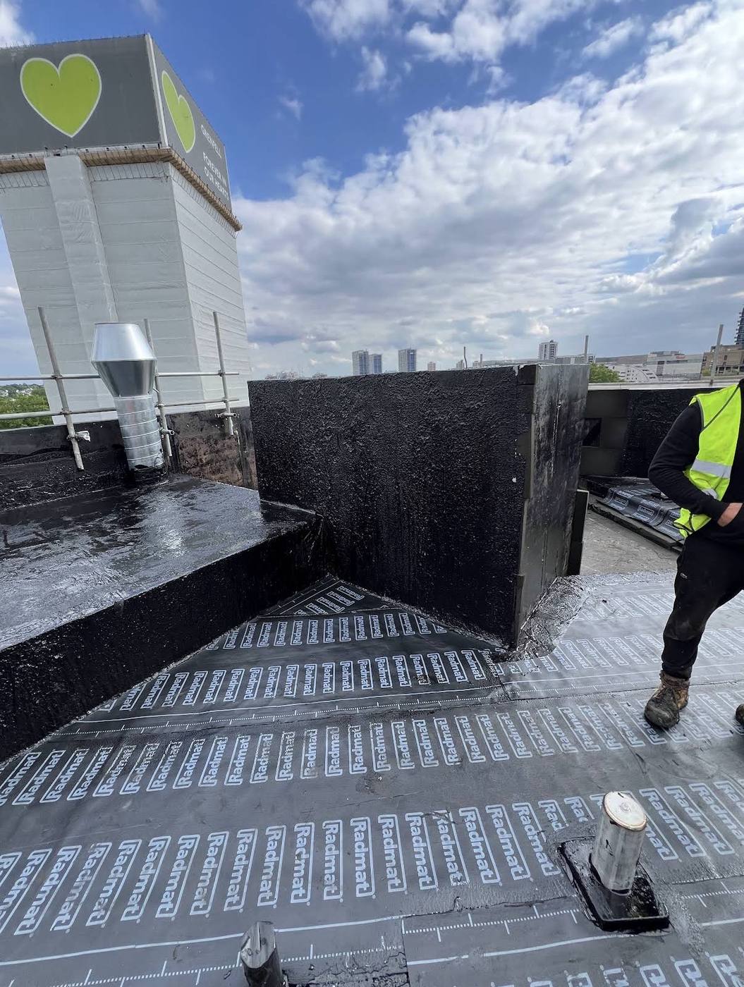 Flat roof installation in progress, London