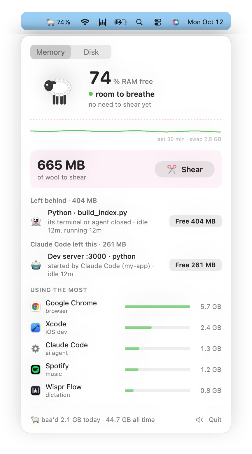 baa in the menu bar