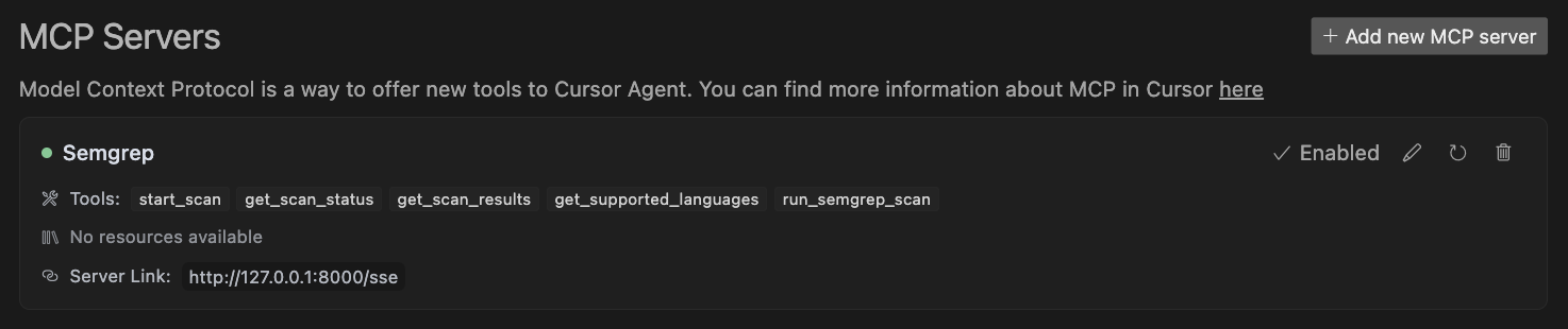 cursor MCP settings