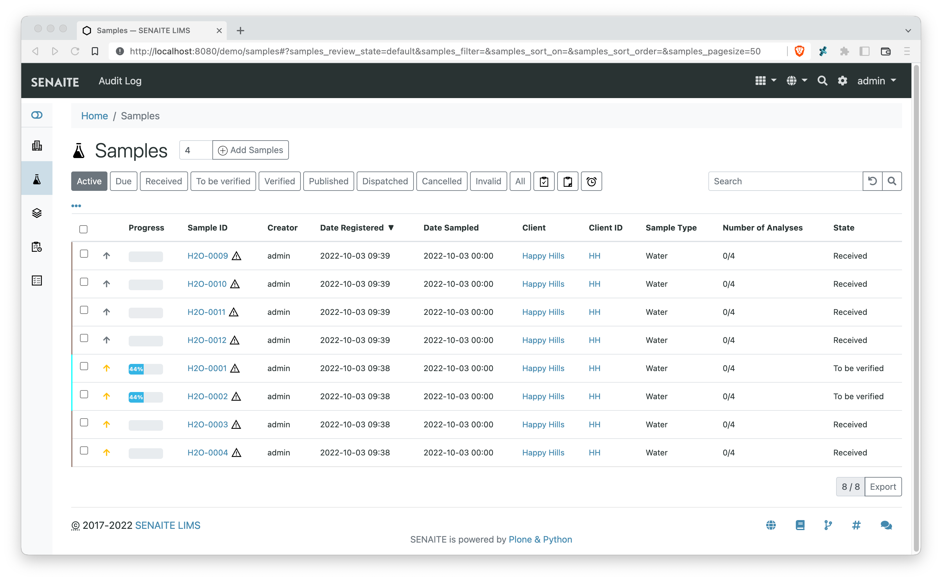 Samples Listing