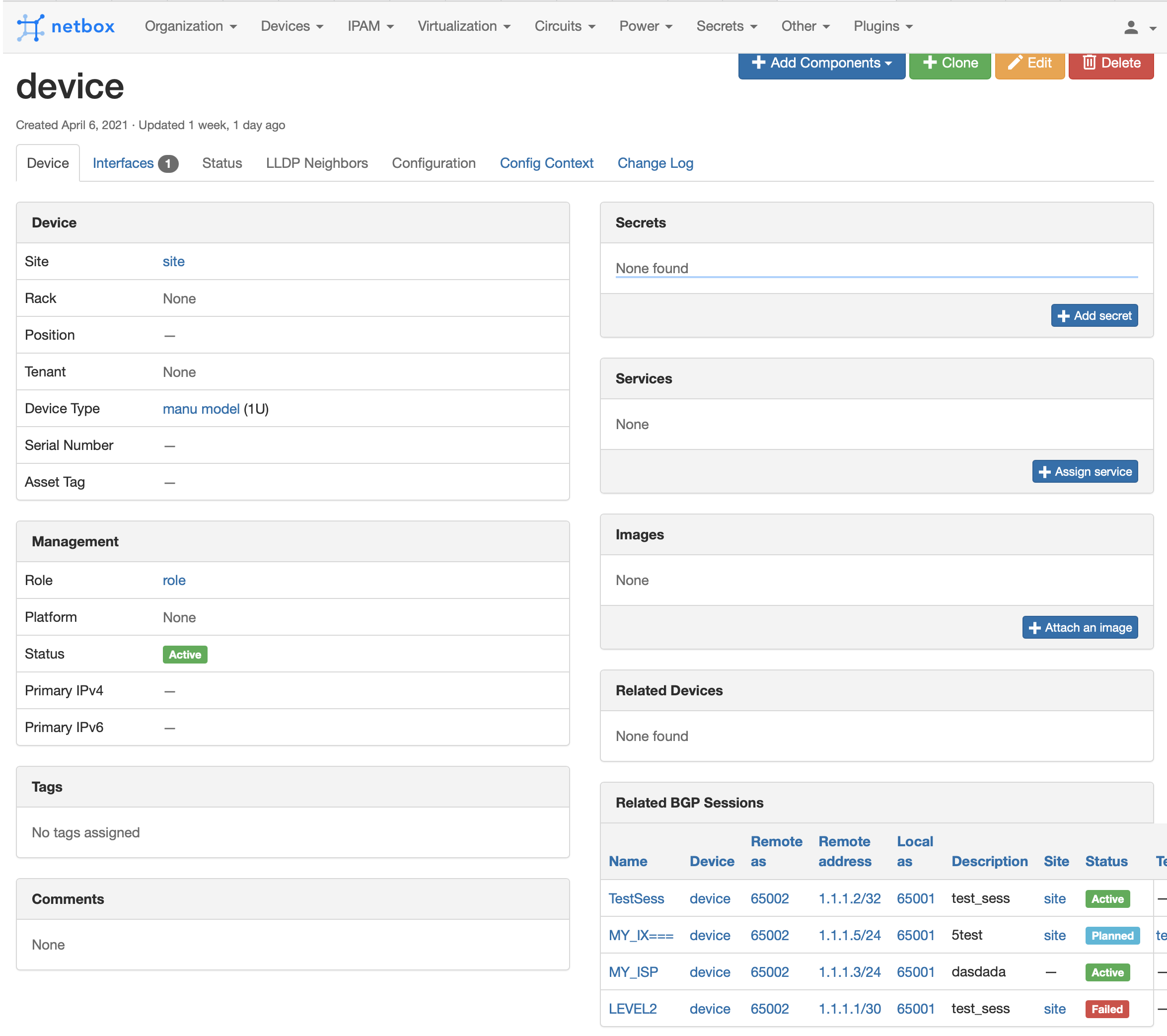 Device Session Table