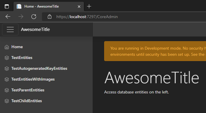 Screenshot of core admin custom title