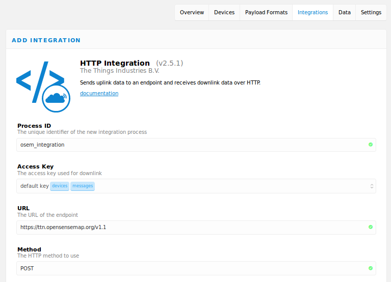 HTTP Integration zur openSenseMap
