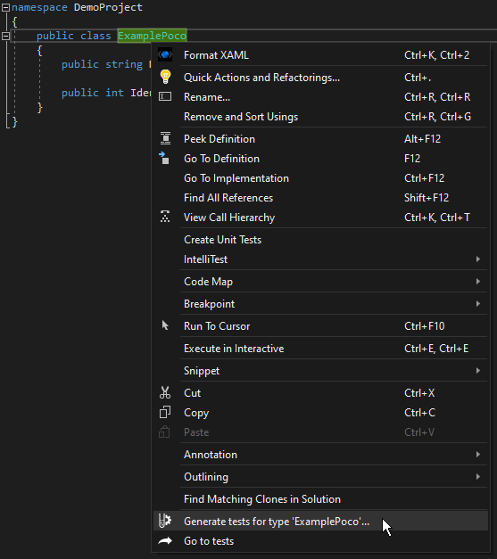 Code editor context menu