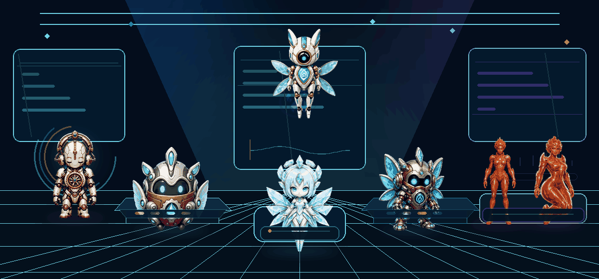 Bella, AetherWing, AetherCore, AetherMite, Aetherbite, Calian, and Scarlet working together in the Codex Pets laboratory