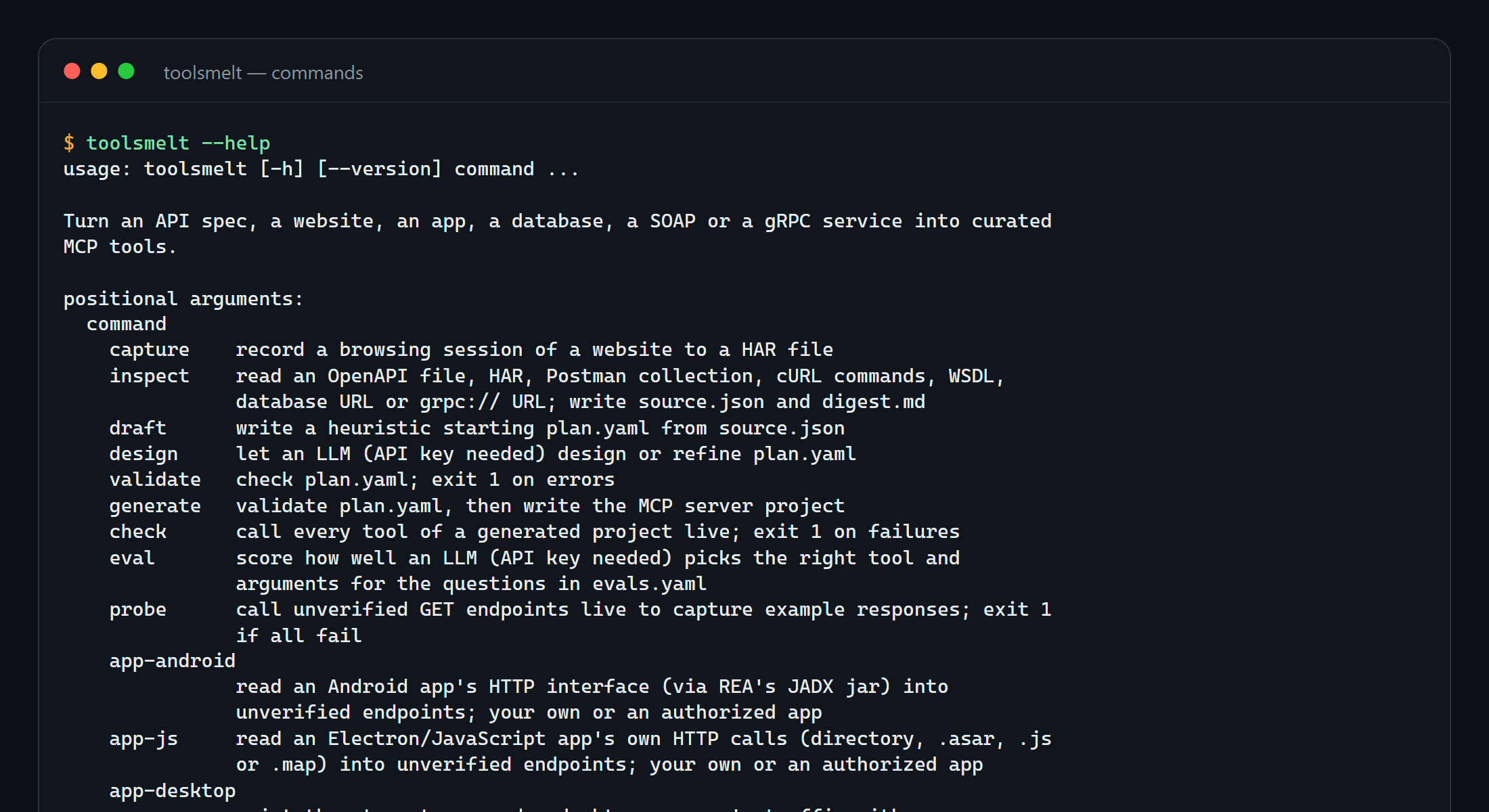 toolsmelt command list