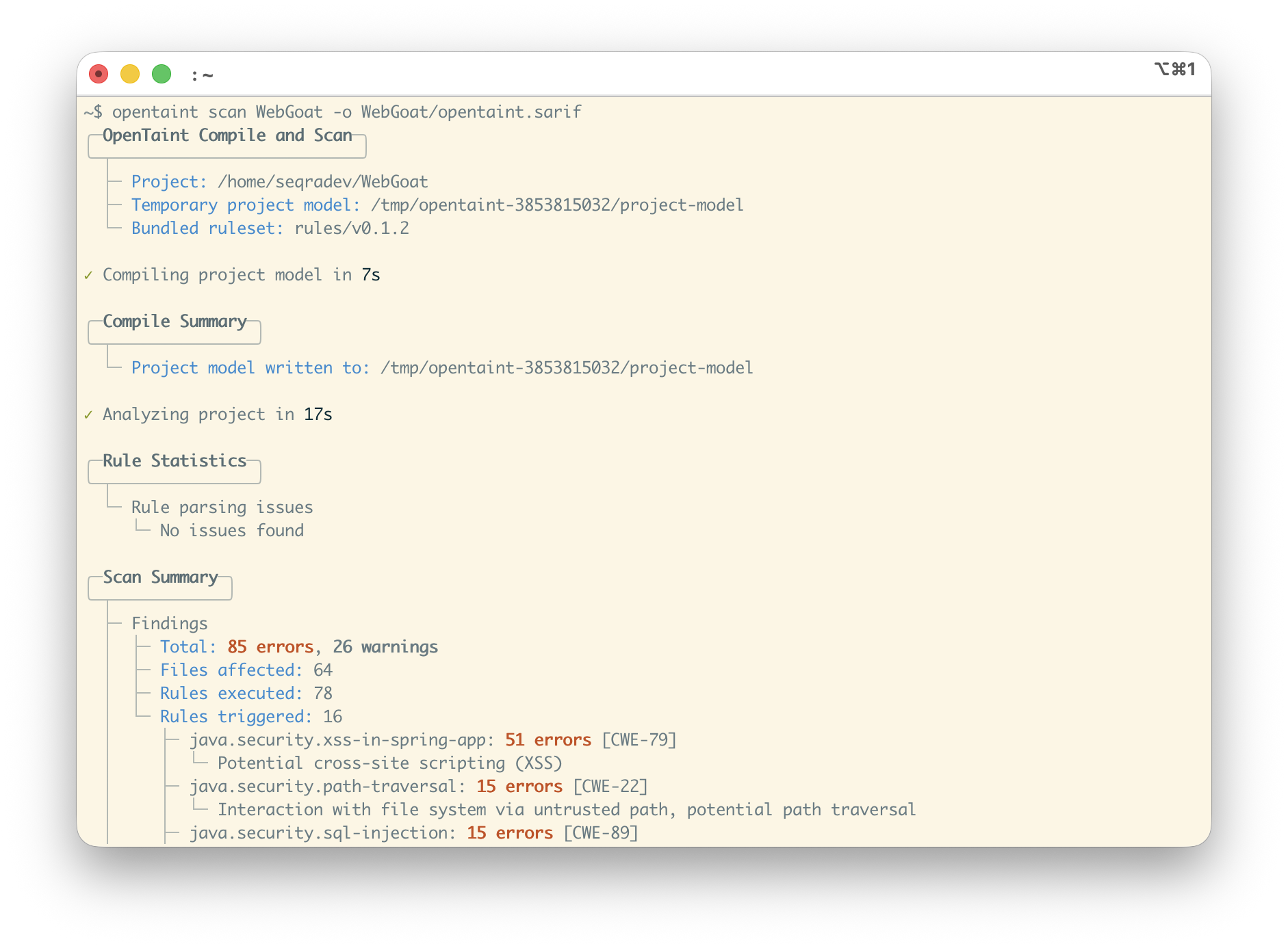 OpenTaint summary output