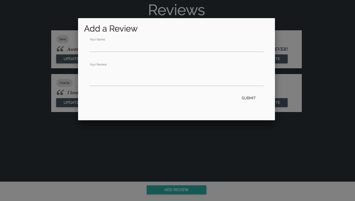 Happy Hour Add Review Modal Screenshot